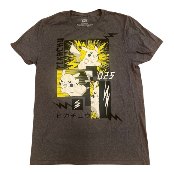 Pokemon Other - Pokemon Pikachu Action Panel Gray Graphic T-Shirt Mens Size Medium